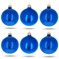 Set of 6 Glossy Blue Glass Ball Christmas Ornaments 3.25 Inches in Blue color Round