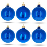 Set of 6 Glossy Blue Glass Ball Christmas Ornaments 3.25 Inches in Blue color Round