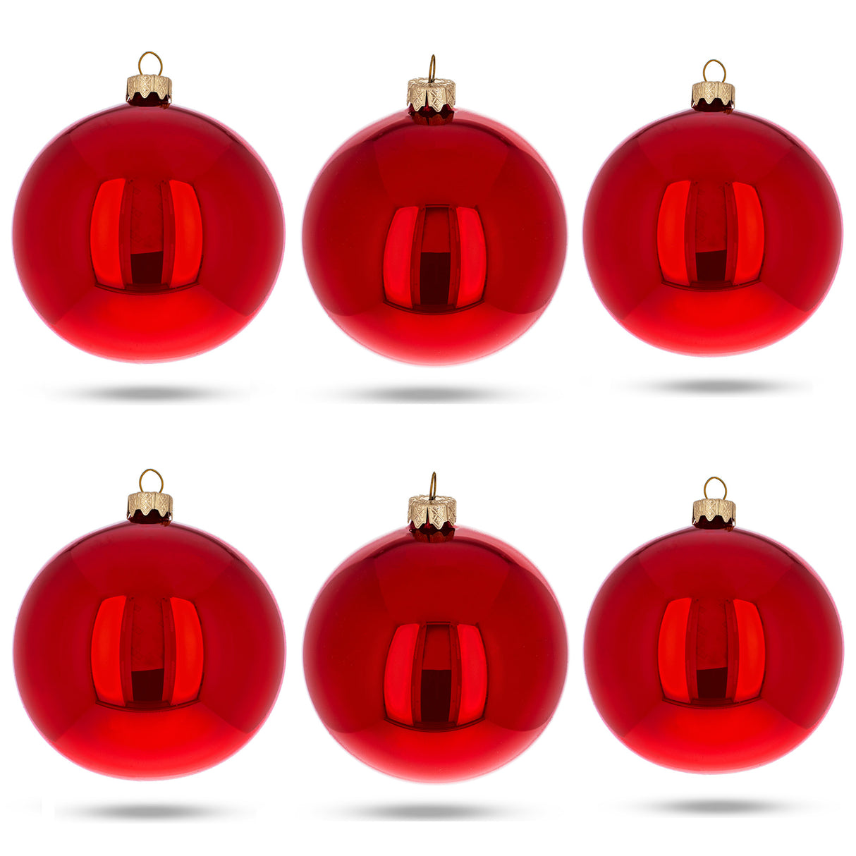 Glass Set of 6 Red Glossy Glass Ball Christmas Ornaments 3.25 Inches in Red color Round