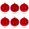 Set of 6 Red Glossy Glass Ball Christmas Ornaments 3.25 Inches in Red color Round