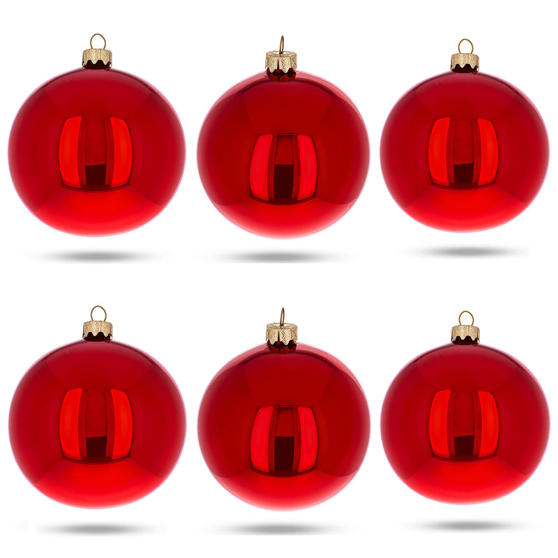 Set of 6 Red Glossy Glass Ball Christmas Ornaments 3.25 Inches by BestPysanky