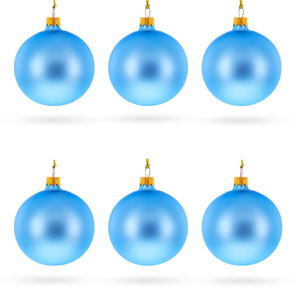 Set of 6 Matte Light Blue Glass Ball Christmas Ornaments 3.25 Inches in Blue color Round