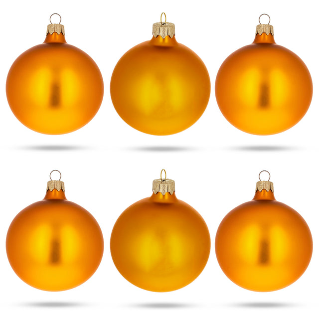 Glass Set of 6 Matte Gold Glass Ball Christmas Ornaments 3.25 Inches in Gold color Round