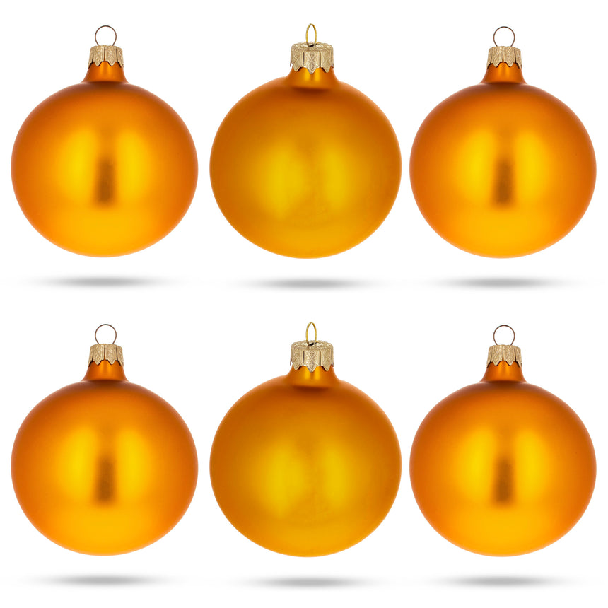 Set of 6 Matte Gold Glass Ball Christmas Ornaments 3.25 Inches in Gold color Round