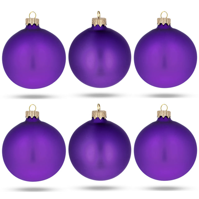 Set of 6 Purple Matte Glass Ball Christmas Ornaments 3.25 Inches in Purple color, Round shape