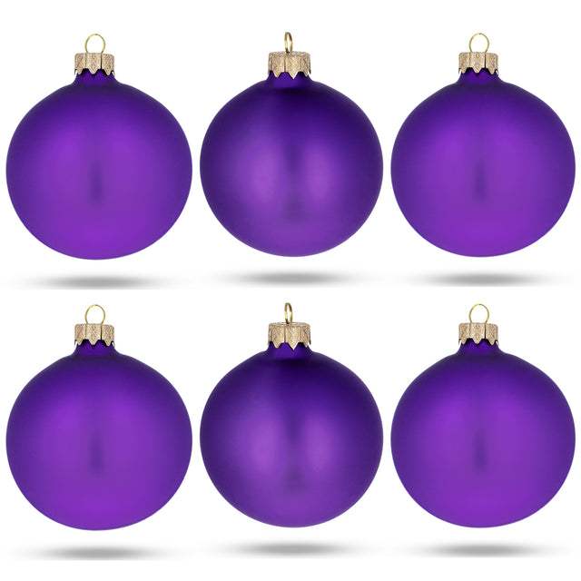 Set of 6 Purple Matte Glass Ball Christmas Ornaments 3.25 Inches in Purple color Round