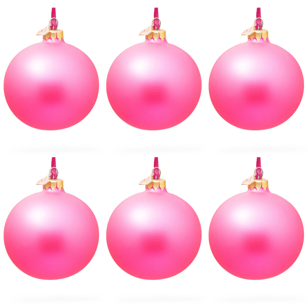 Set of 6 Solid Pink Glass Ball Christmas Ornaments 3.25 Inches in Pink color, Round shape