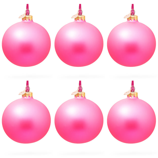Glass Set of 6 Solid Pink Glass Ball Christmas Ornaments 3.25 Inches in Pink color Round