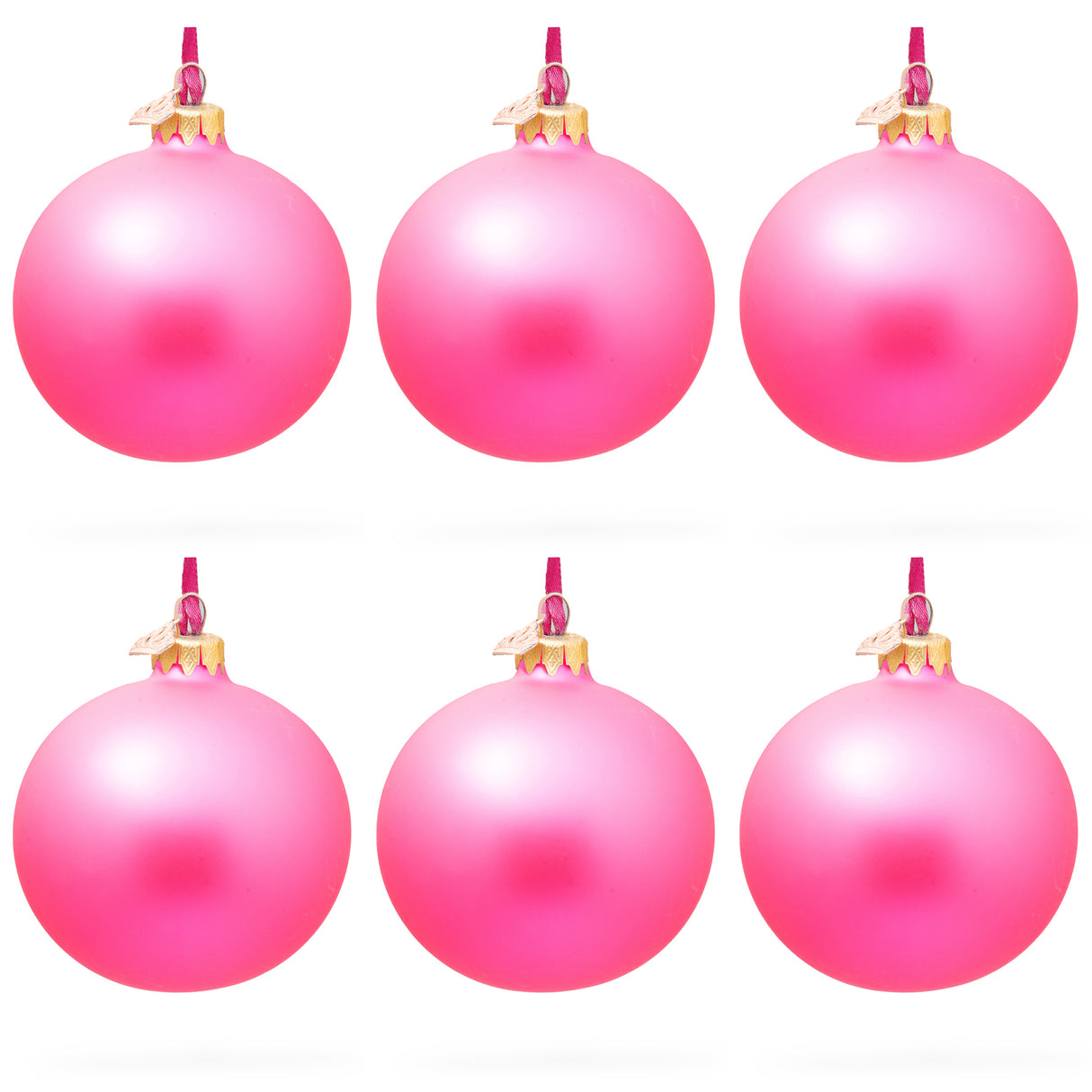 Glass Set of 6 Solid Pink Glass Ball Christmas Ornaments 3.25 Inches in Pink color Round