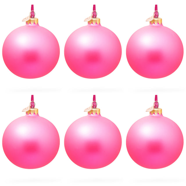 Set of 6 Solid Pink Glass Ball Christmas Ornaments 3.25 Inches in Pink color Round