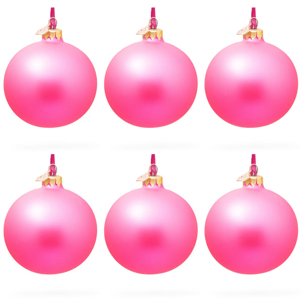 Set of 6 Solid Pink Glass Ball Christmas Ornaments 3.25 Inches in Pink color, Round shape