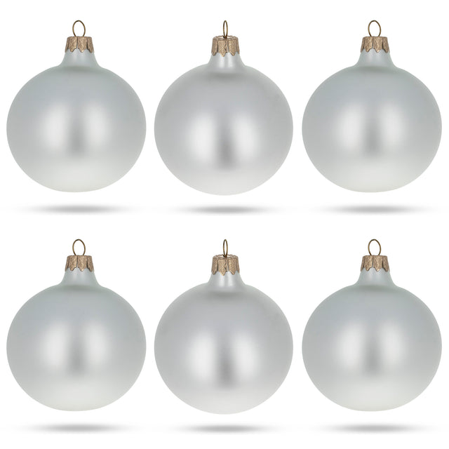 Glass Set of 6 Matte White Glass Ball Christmas Ornaments 3.25 Inches in White color Round