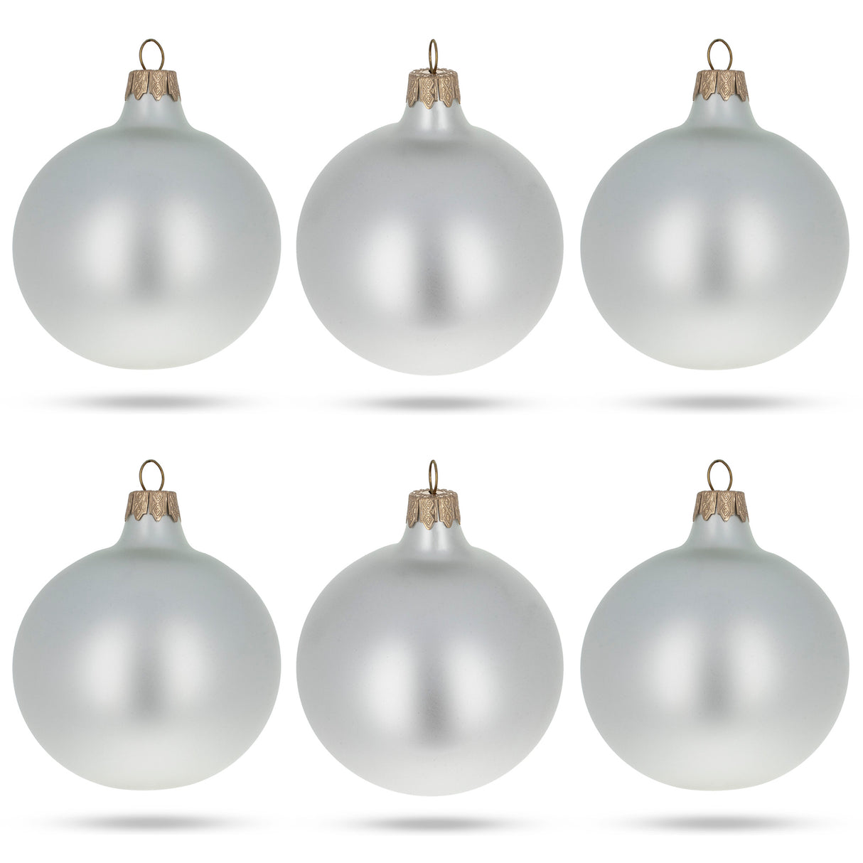 Set of 6 Matte White Glass Ball Christmas Ornaments 3.25 Inches in White color, Round shape