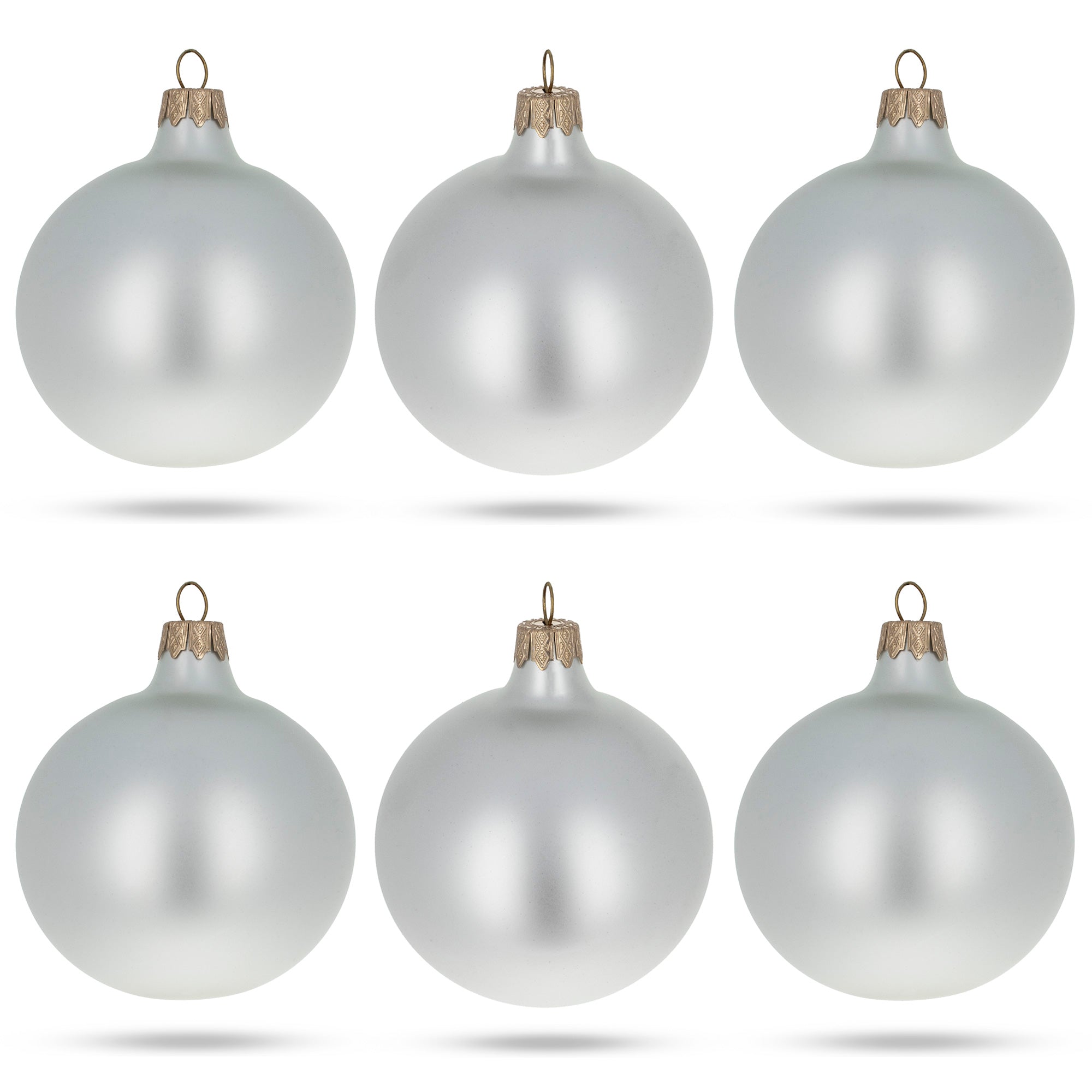 Set of 6 Matte White Glass Ball Christmas Ornaments 3.25 Inches in White color Round