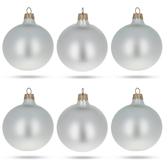 Set of 6 Matte White Glass Ball Christmas Ornaments 3.25 Inches in White color Round