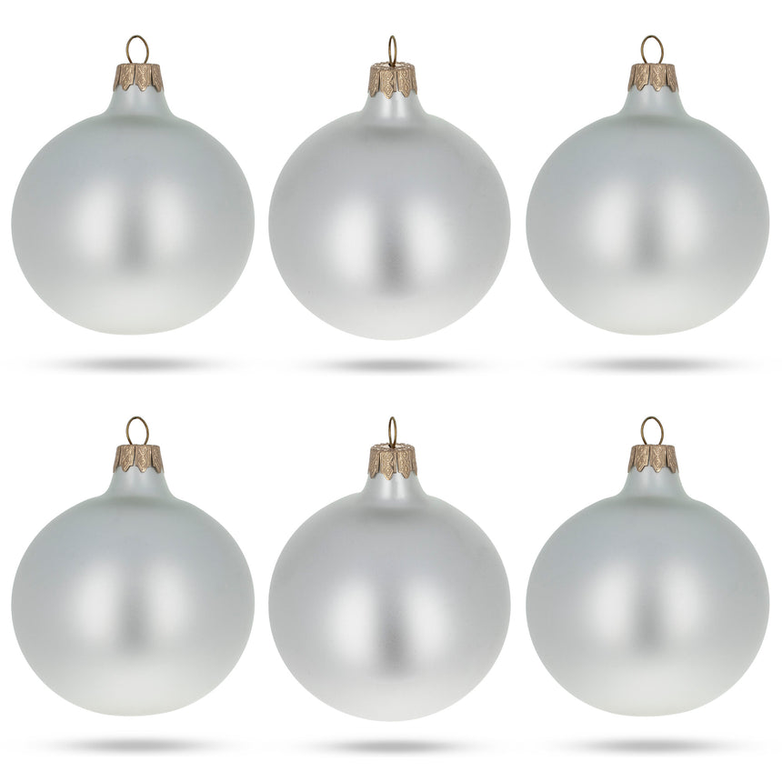 Set of 6 Matte White Glass Ball Christmas Ornaments 3.25 Inches in White color Round