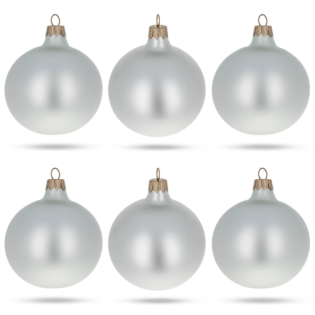 Set of 6 Matte White Glass Ball Christmas Ornaments 3.25 Inches in White color, Round shape