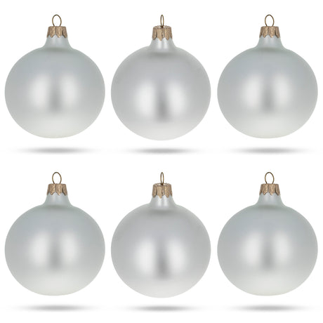 Set of 6 Matte White Glass Ball Christmas Ornaments 3.25 Inches in White color Round