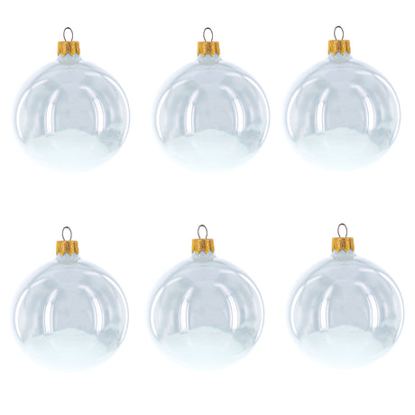 Set of 6 White Glossy Glass Ball Christmas Ornaments 3.25 Inches in White color, Round shape