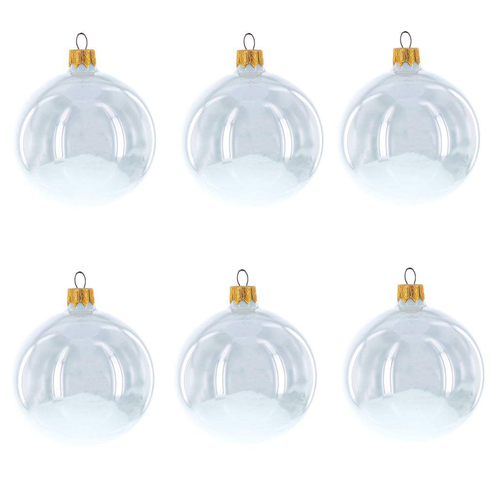 Set of 6 White Glossy Glass Ball Christmas Ornaments 3.25 Inches in White color Round