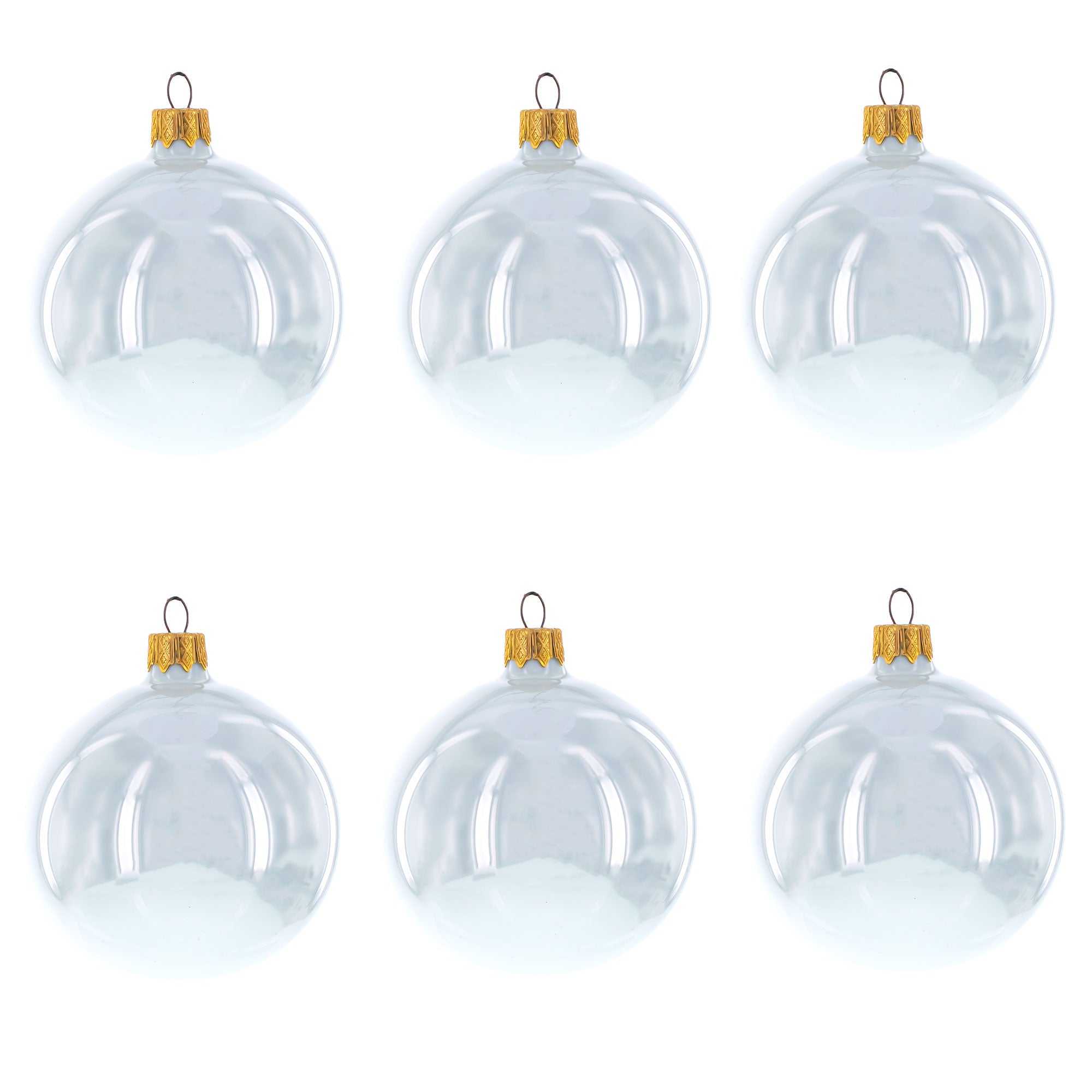 Set of 6 White Glossy Glass Ball Christmas Ornaments 3.25 Inches in White color Round