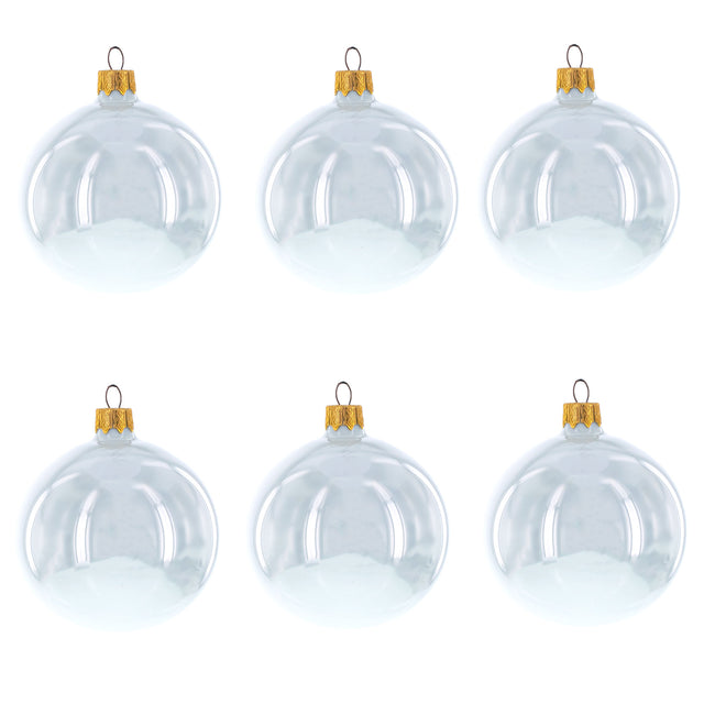 Set of 6 White Glossy Glass Ball Christmas Ornaments 3.25 Inches in White color Round