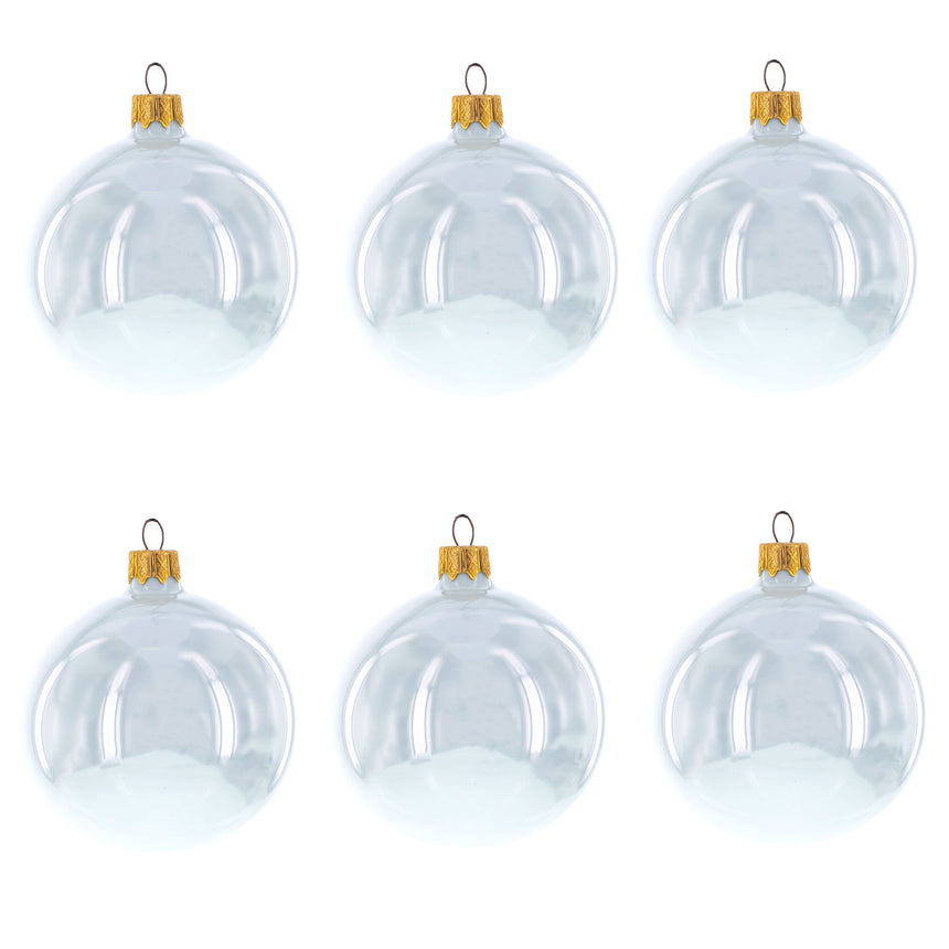 Set of 6 White Glossy Glass Ball Christmas Ornaments 3.25 Inches in White color Round