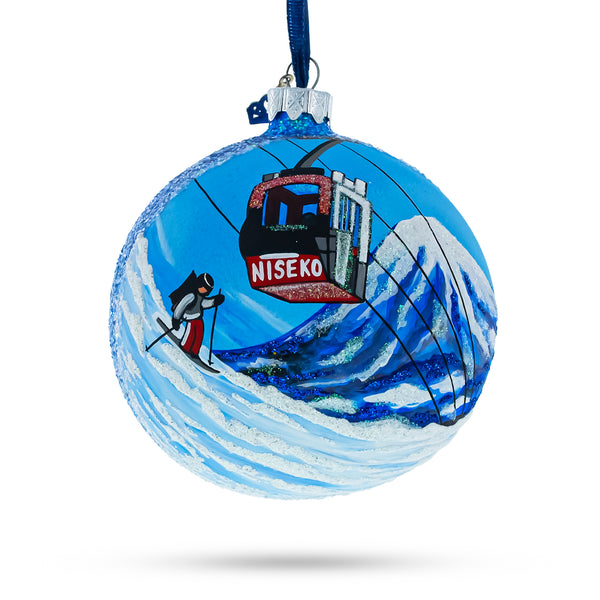 Niseko Ski Resort, Japan Glass Ball Christmas Ornament 4 Inches in Multi color, Round shape