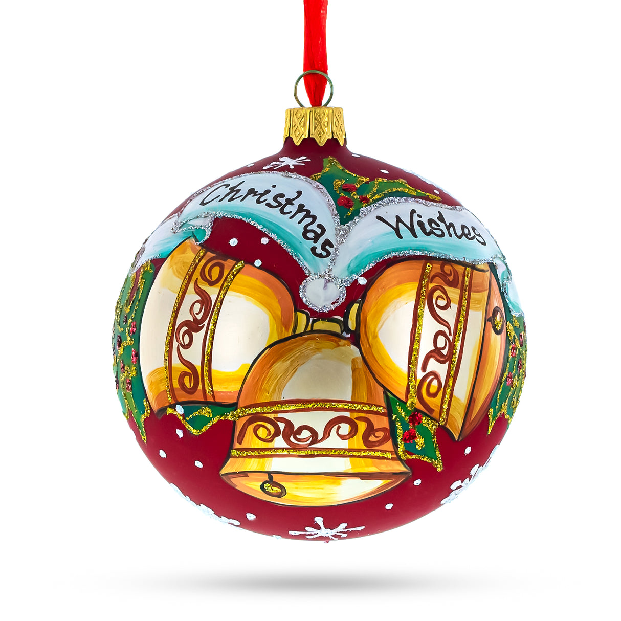 Harmony Trio: Three Bells Blown Glass Ball Christmas Ornament 4 Inches in Multi color, Round shape