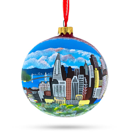 I love San Francisco, California Glass Ball Christmas Ornament 4 Inches in Multi color, Round shape