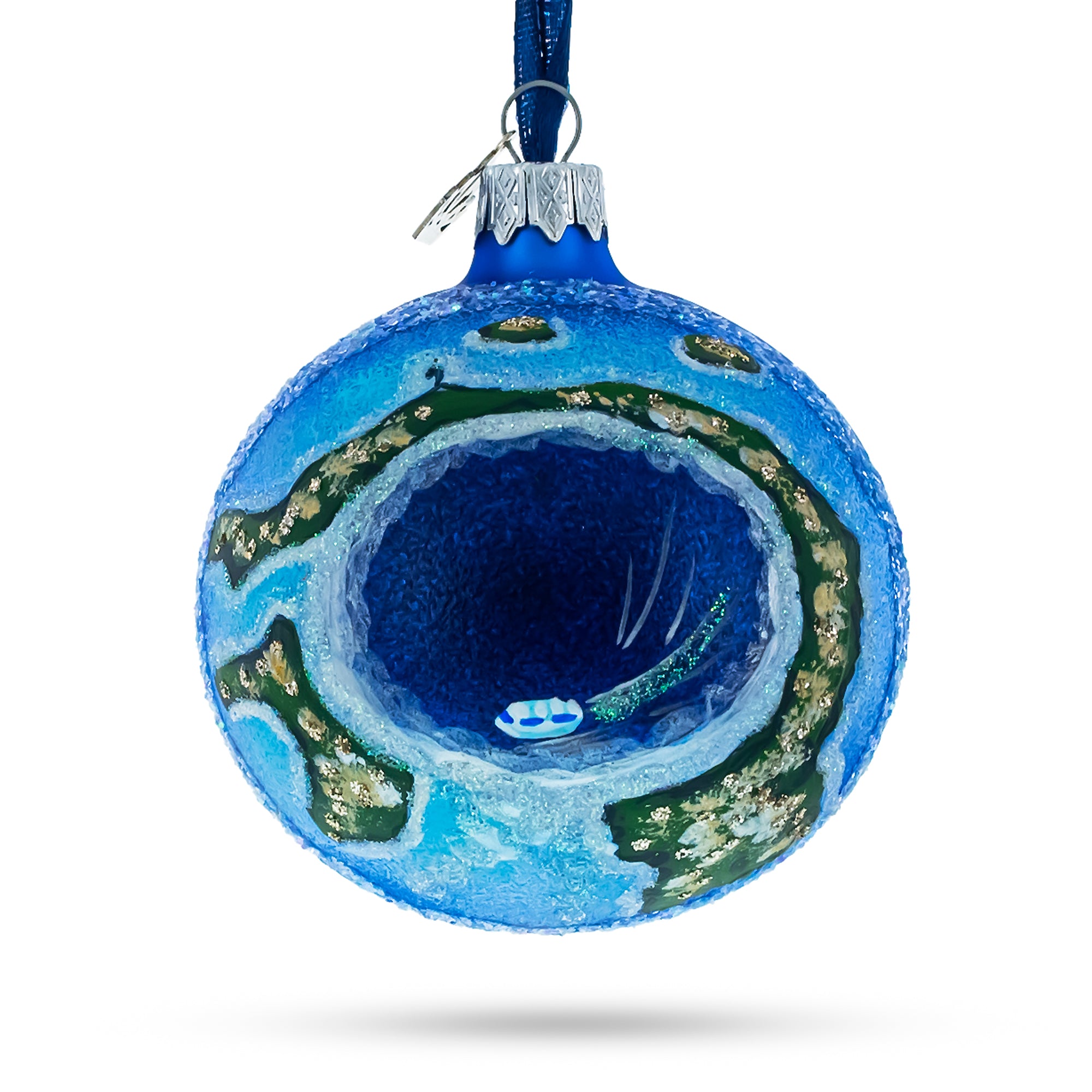 The Great Blue Hole, Belize Glass Ball Christmas Ornament 3.25 Inches in Multi color Round