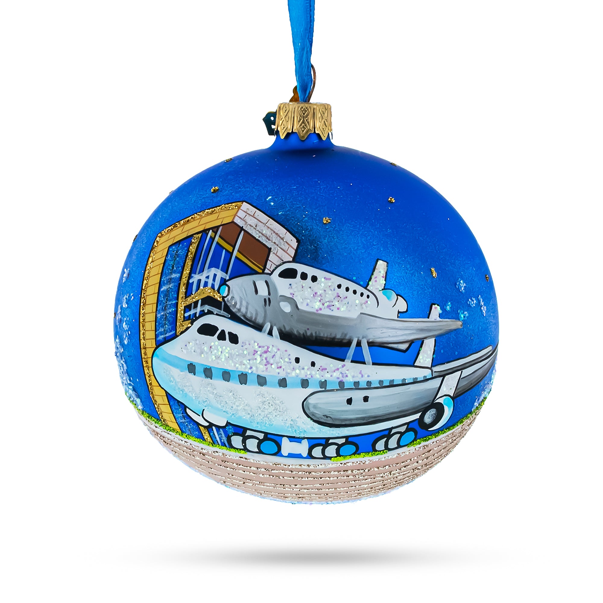 Space Center, Houston, Texas, USA Glass Ball Christmas Ornament 4 Inches in Blue color Round
