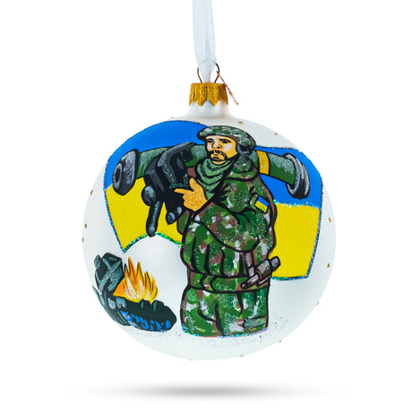 Ukrainian Armed Forces Glass Ball Christmas Ornament 4 Inches in Multi color, Round shape