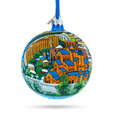 Old Town (Altstadt), Tbilisi, Georgia Glass Ball Christmas Ornament 4 Inches in Multi color, Round shape