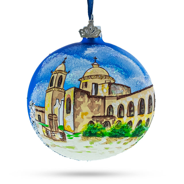 Mission San Jose, San Antonio, Texas Glass Ball Christmas Ornament 4 Inches in Multi color, Round shape