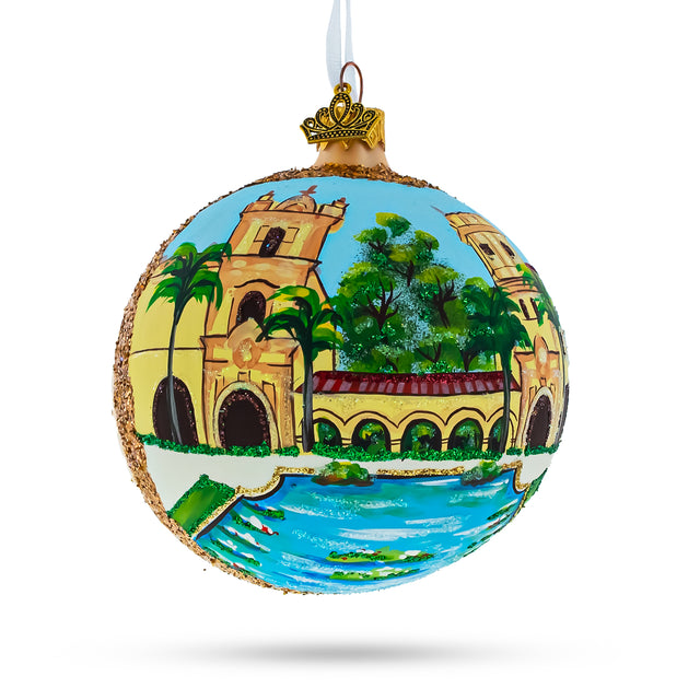 Glass Balboa park, San Diego, California, USA Glass Ball Christmas Ornament 4 Inches in Multi color Round