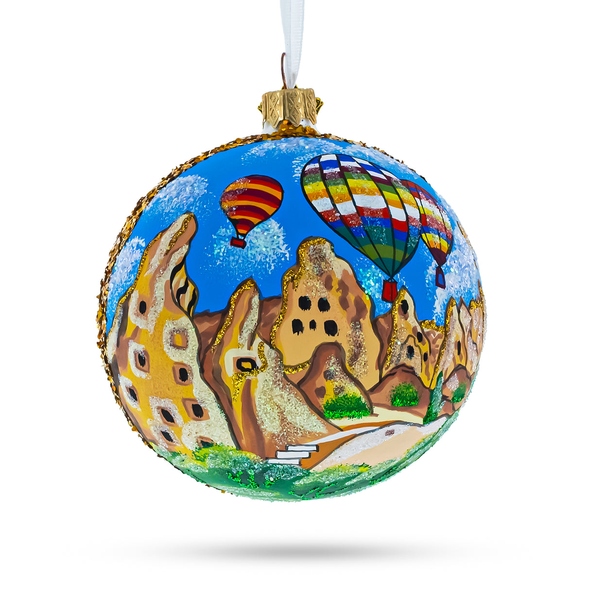 Cappadocia, Turkey Glass Ball Ornament 4 Inches in Multi color, Round shape