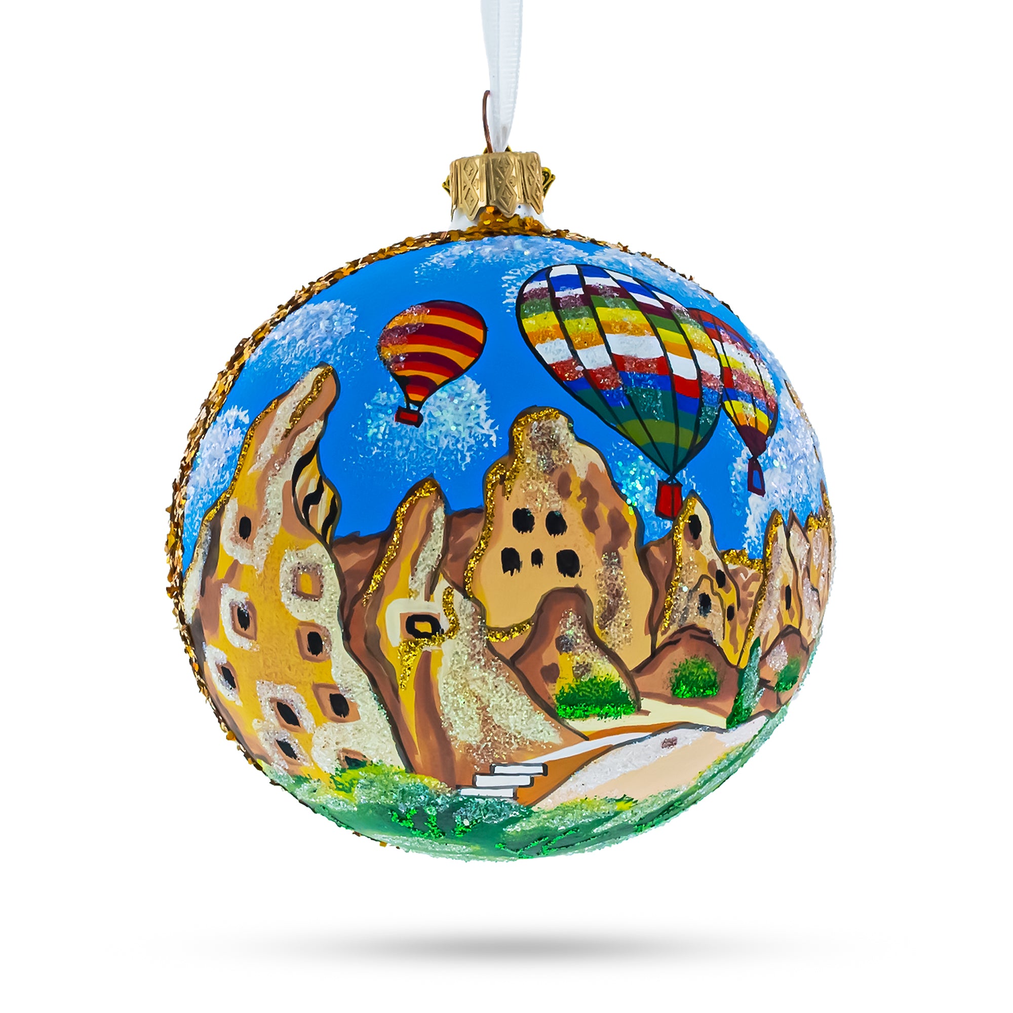 Cappadocia, Turkey Glass Ball Ornament 4 Inches in Multi color Round