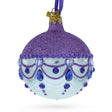 Glittered Purple Top Glass Ball Christmas Ornament 3.25 Inches in Purple color Round