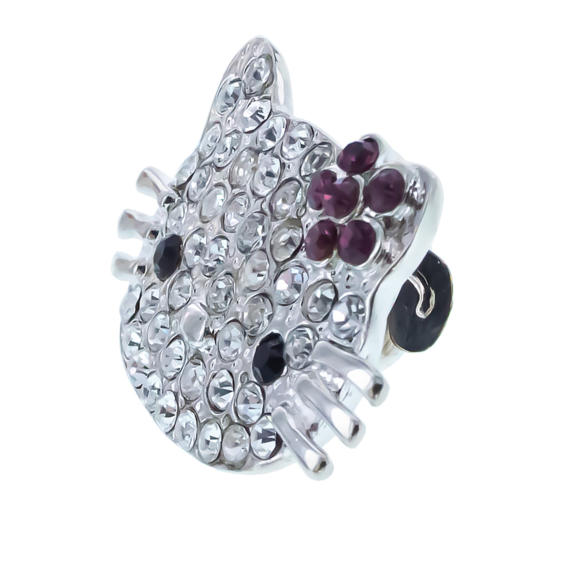 Sparkly Crystal Cat Face Kitty with Bow Brooch PinCzech Republic , dimensions in inches: 1.25 x 1.2 x 1.25