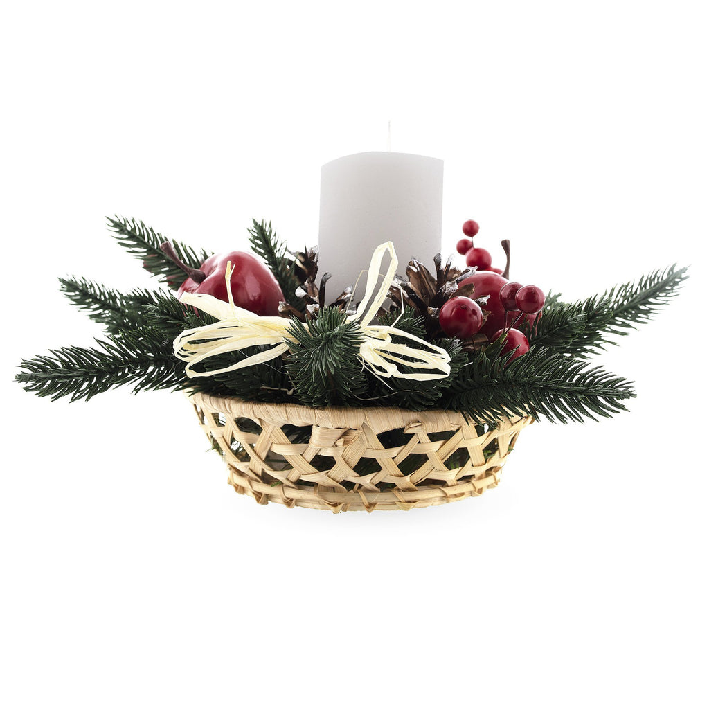 Ukrainian Candle Holder with Straw Bow, Apples & Pine Cones 16 InchesUkraine , dimensions in inches: 15.7 x  x