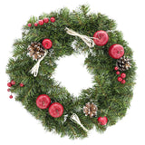 Ukrainian Christmas Wreath w. Frosted Straw Bows, Apples & Pine Cones 16 Inches in Green color Round
