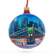Brooklyn Bridge, New York Glass Ball Christmas Ornament 4 Inches in Blue color, Round shape