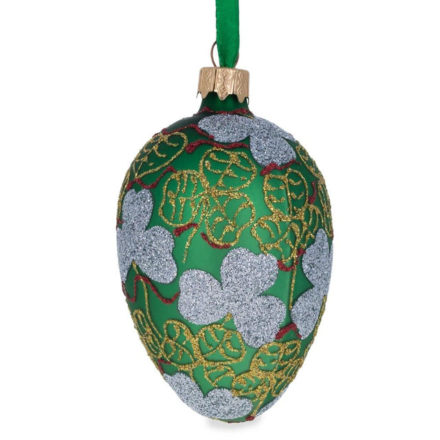 1902 Clover Leaf Royal Egg Glass Christmas Ornament 4 Inches in Green color, Oval shape