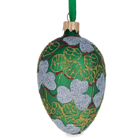 Glass 1902 Clover Leaf Royal Egg Glass Christmas Ornament 4 Inches in Green color Oval