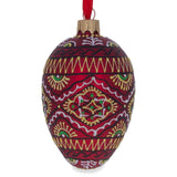 Red Geometric Ukrainian Egg Glass Christmas Ornament 4 Inches in Red color, Oval shape
