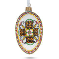 White Geometric Ukrainian Egg Glass Christmas Ornament 4 Inches in White color Oval