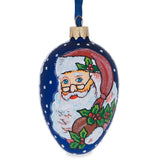 Santa With Mistletoe Glass Egg Ornament 4 Inches in Blue color, Oval shape