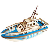 Cruiser Boat Model Kit - Wooden Laser-Cut 3D Puzzle (33 Pcs) in Blue color,  shape