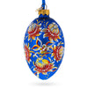 Glass Golden Blue Floral Glass Egg Ornament 4 Inches in Blue color Oval